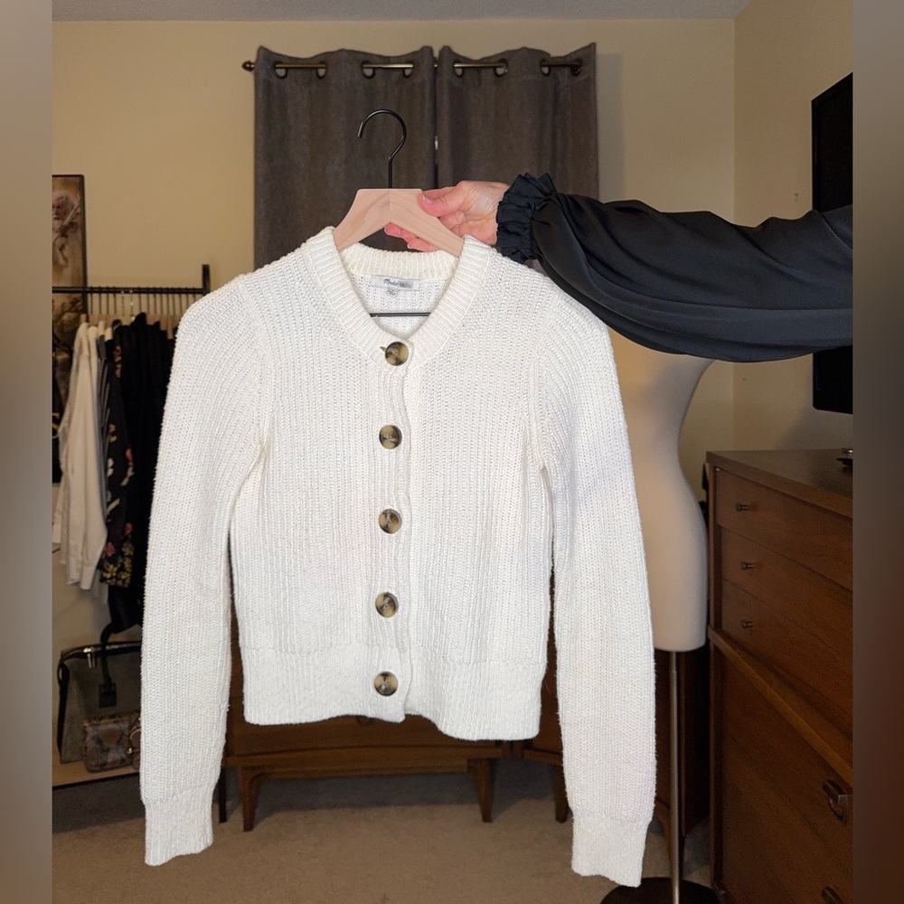 Madewell Textural Knit Cardigan Sweater Chunky creamy off white Ivory Small - Picture 7 of 11